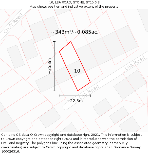 10, LEA ROAD, STONE, ST15 0JS: Plot and title map