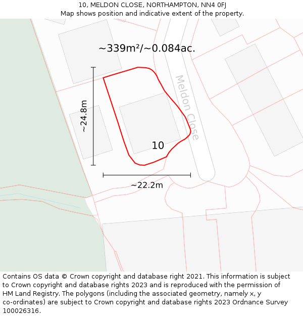 10, MELDON CLOSE, NORTHAMPTON, NN4 0FJ: Plot and title map