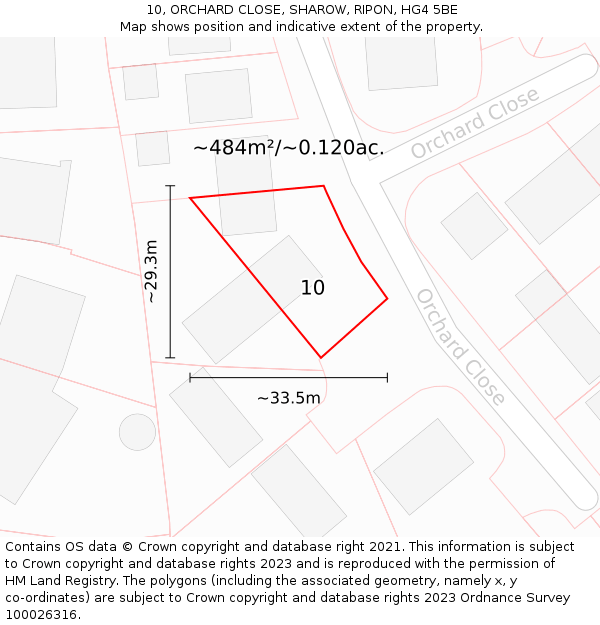 10, ORCHARD CLOSE, SHAROW, RIPON, HG4 5BE: Plot and title map