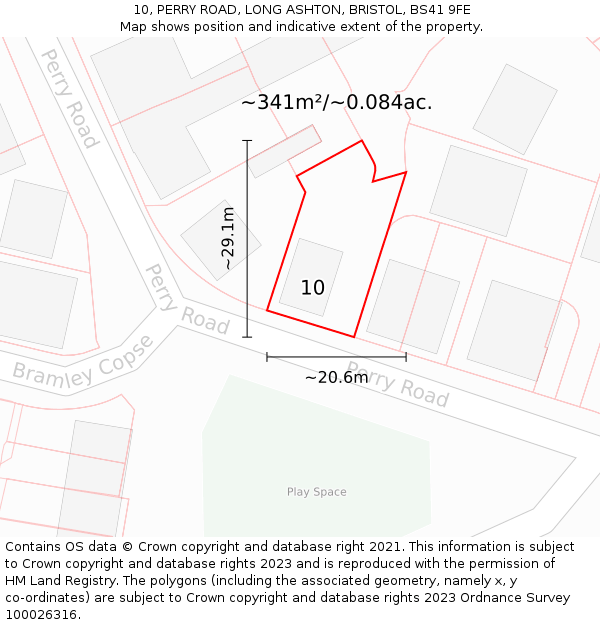 10, PERRY ROAD, LONG ASHTON, BRISTOL, BS41 9FE: Plot and title map