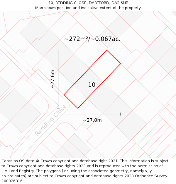 10, REDDING CLOSE, DARTFORD, DA2 6NB: Plot and title map