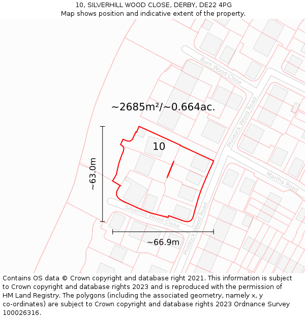 10, SILVERHILL WOOD CLOSE, DERBY, DE22 4PG: Plot and title map