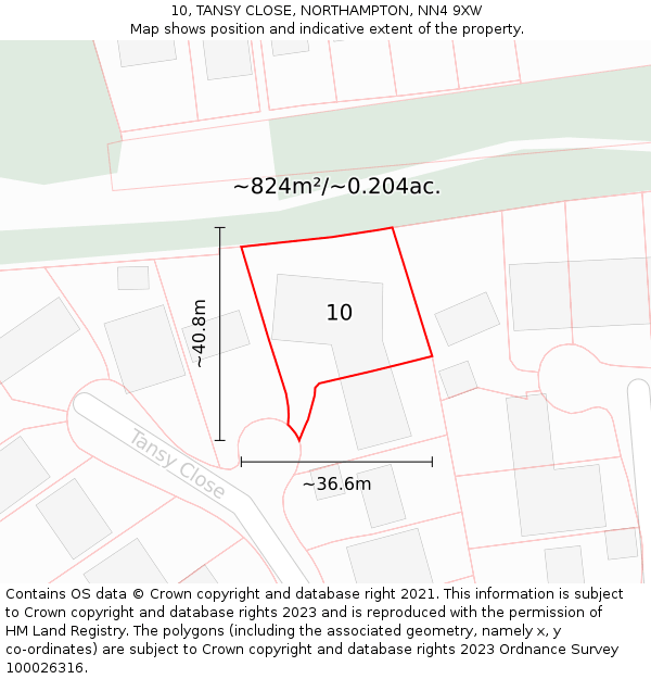 10, TANSY CLOSE, NORTHAMPTON, NN4 9XW: Plot and title map