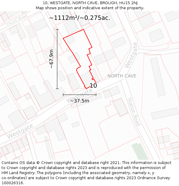 10, WESTGATE, NORTH CAVE, BROUGH, HU15 2NJ: Plot and title map