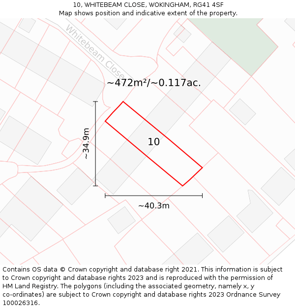 10, WHITEBEAM CLOSE, WOKINGHAM, RG41 4SF: Plot and title map