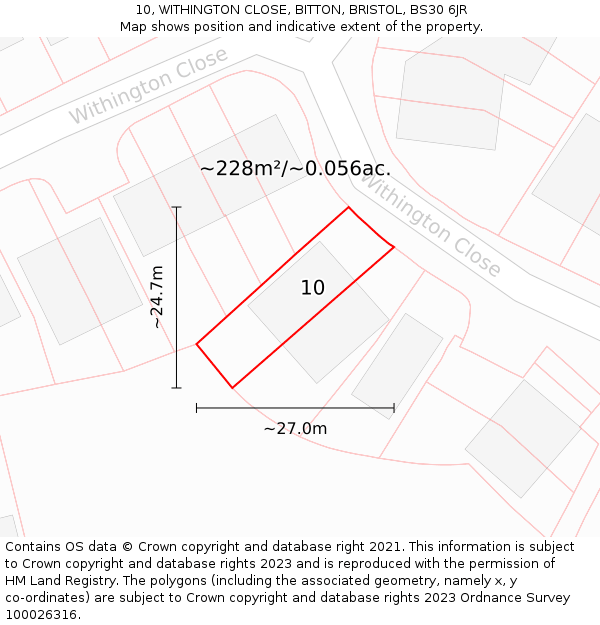 10, WITHINGTON CLOSE, BITTON, BRISTOL, BS30 6JR: Plot and title map