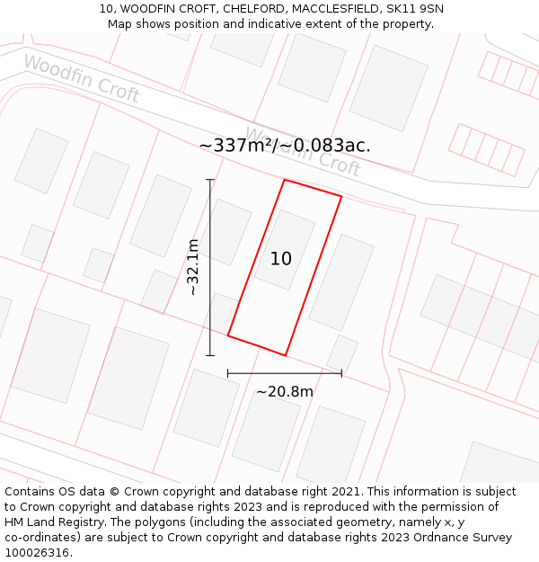 10, WOODFIN CROFT, CHELFORD, MACCLESFIELD, SK11 9SN: Plot and title map