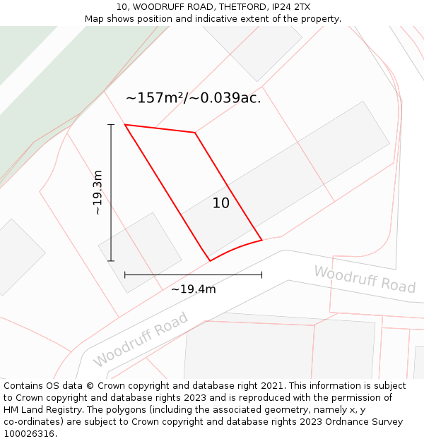 10, WOODRUFF ROAD, THETFORD, IP24 2TX: Plot and title map