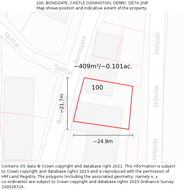 100, BONDGATE, CASTLE DONINGTON, DERBY, DE74 2NR: Plot and title map