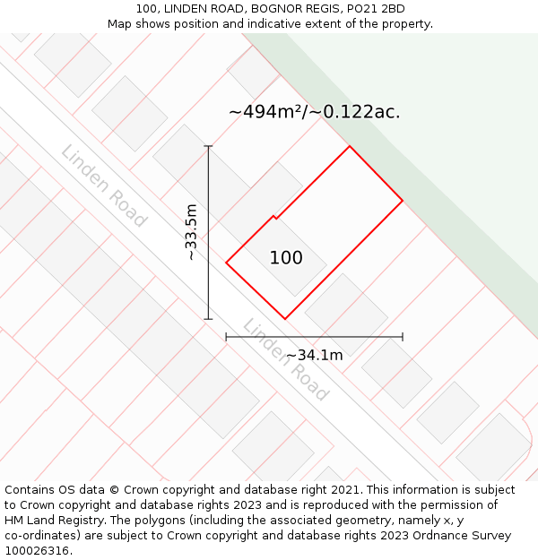 100, LINDEN ROAD, BOGNOR REGIS, PO21 2BD: Plot and title map