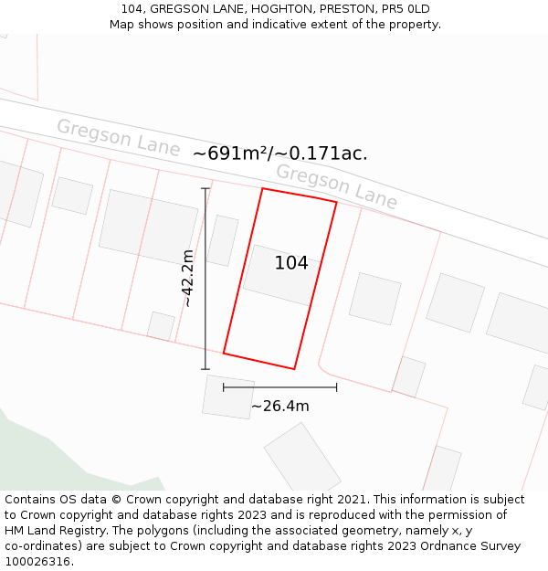 104, GREGSON LANE, HOGHTON, PRESTON, PR5 0LD: Plot and title map