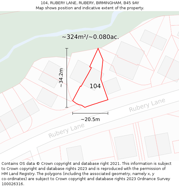 104, RUBERY LANE, RUBERY, BIRMINGHAM, B45 9AY: Plot and title map