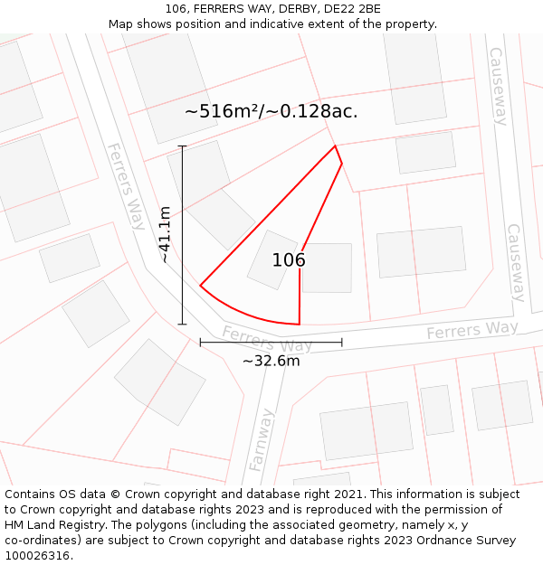 106, FERRERS WAY, DERBY, DE22 2BE: Plot and title map