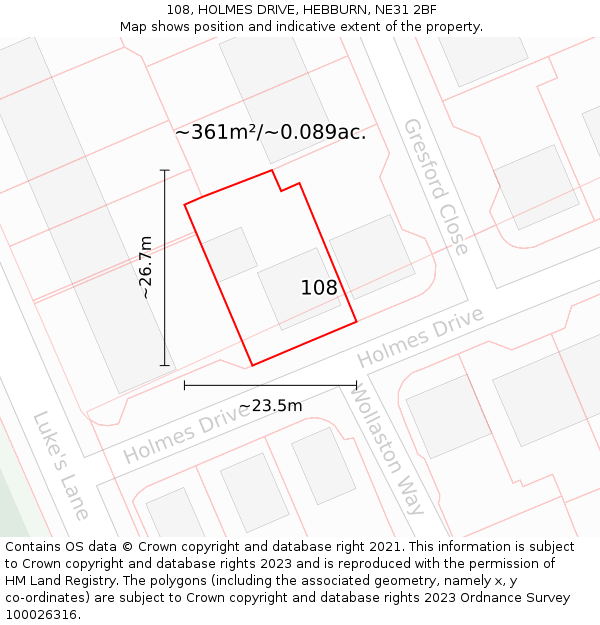 108, HOLMES DRIVE, HEBBURN, NE31 2BF: Plot and title map