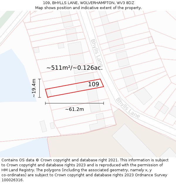 109, BHYLLS LANE, WOLVERHAMPTON, WV3 8DZ: Plot and title map