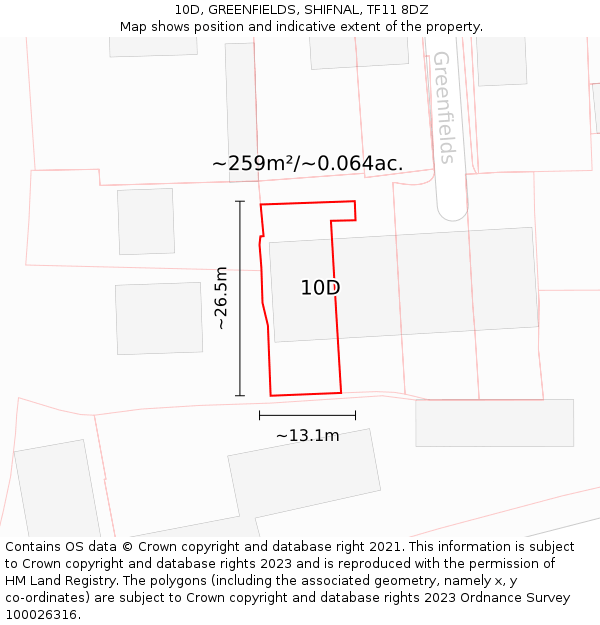 10D, GREENFIELDS, SHIFNAL, TF11 8DZ: Plot and title map