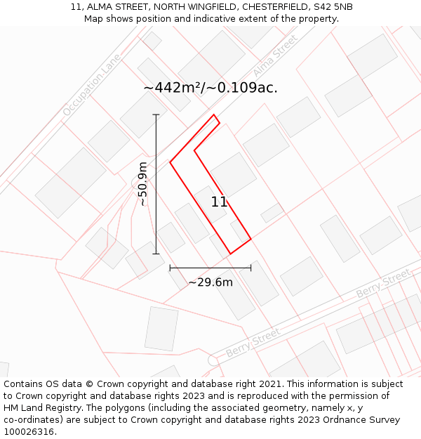 11, ALMA STREET, NORTH WINGFIELD, CHESTERFIELD, S42 5NB: Plot and title map
