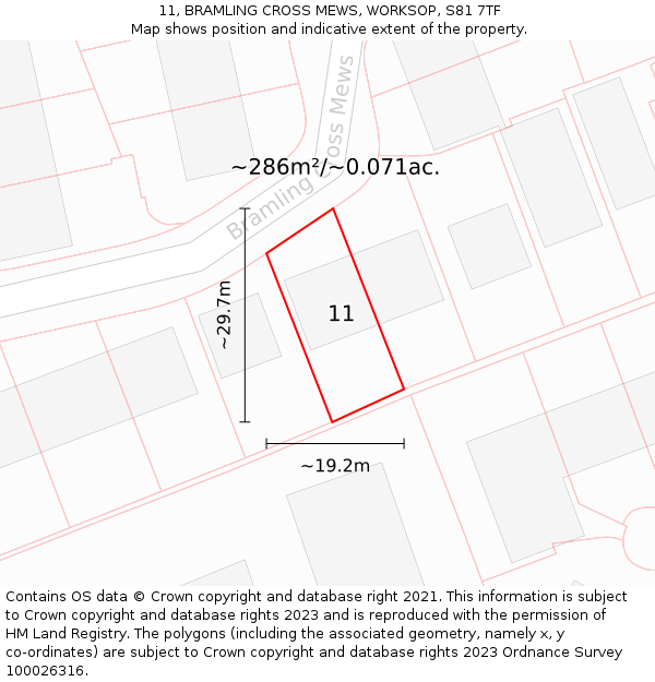 11, BRAMLING CROSS MEWS, WORKSOP, S81 7TF: Plot and title map