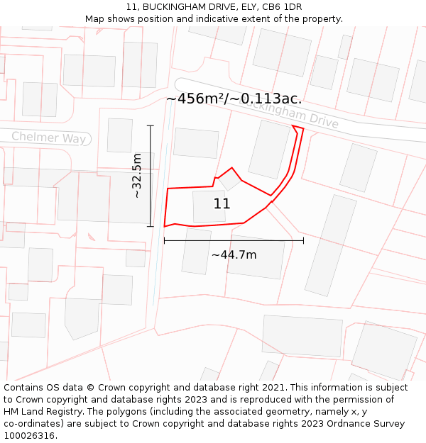 11, BUCKINGHAM DRIVE, ELY, CB6 1DR: Plot and title map
