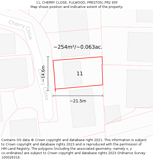 11, CHERRY CLOSE, FULWOOD, PRESTON, PR2 9SF: Plot and title map