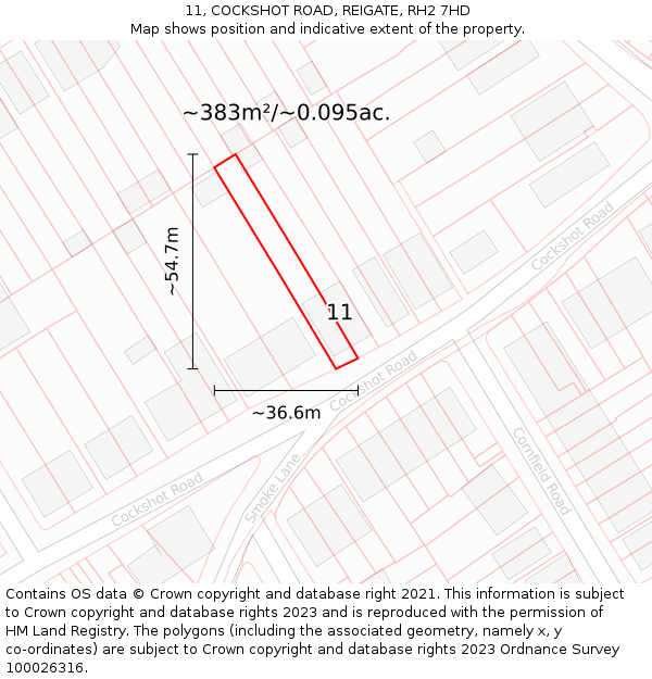 11, COCKSHOT ROAD, REIGATE, RH2 7HD: Plot and title map