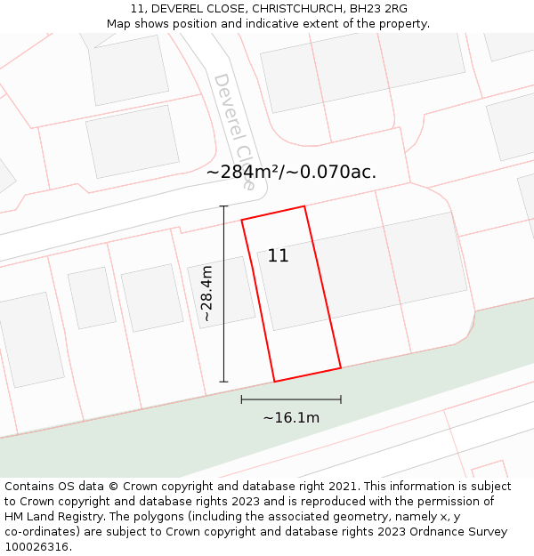11, DEVEREL CLOSE, CHRISTCHURCH, BH23 2RG: Plot and title map