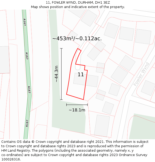 11, FOWLER WYND, DURHAM, DH1 3EZ: Plot and title map