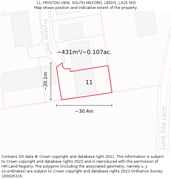 11, FRYSTON VIEW, SOUTH MILFORD, LEEDS, LS25 5FD: Plot and title map
