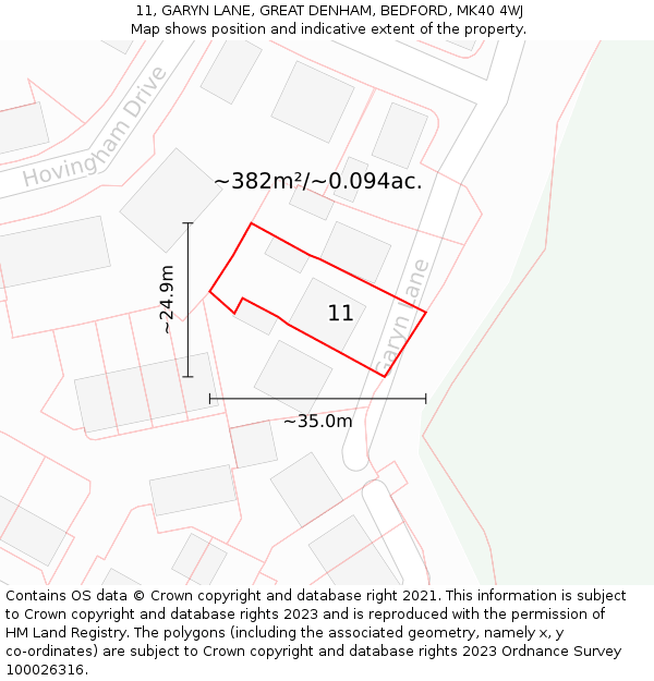 11, GARYN LANE, GREAT DENHAM, BEDFORD, MK40 4WJ: Plot and title map