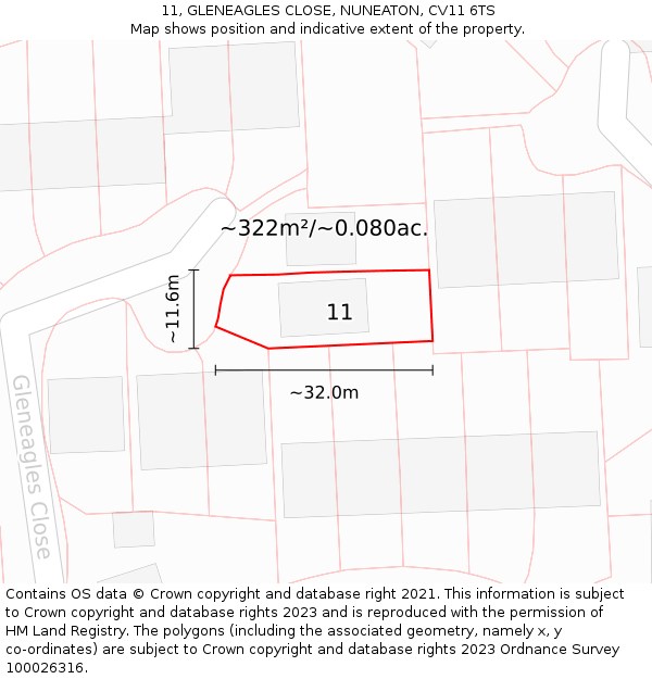 11, GLENEAGLES CLOSE, NUNEATON, CV11 6TS: Plot and title map