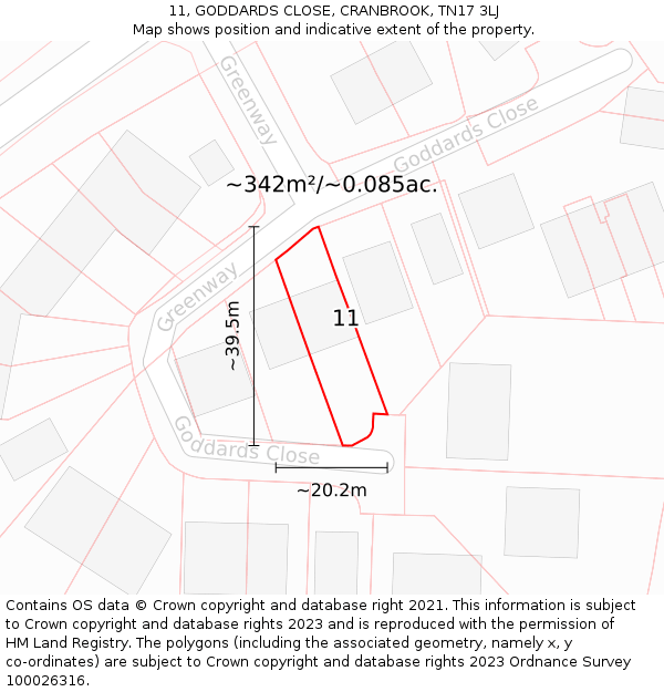 11, GODDARDS CLOSE, CRANBROOK, TN17 3LJ: Plot and title map