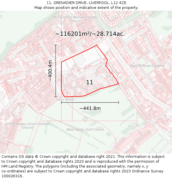 11, GRENADIER DRIVE, LIVERPOOL, L12 4ZE: Plot and title map