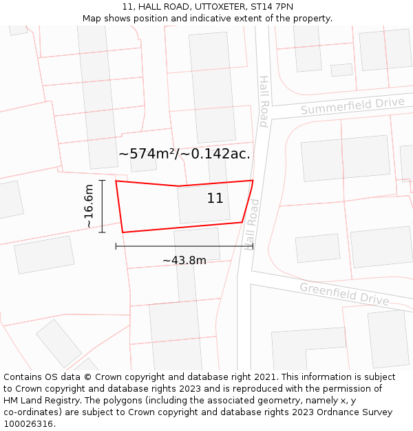 11, HALL ROAD, UTTOXETER, ST14 7PN: Plot and title map