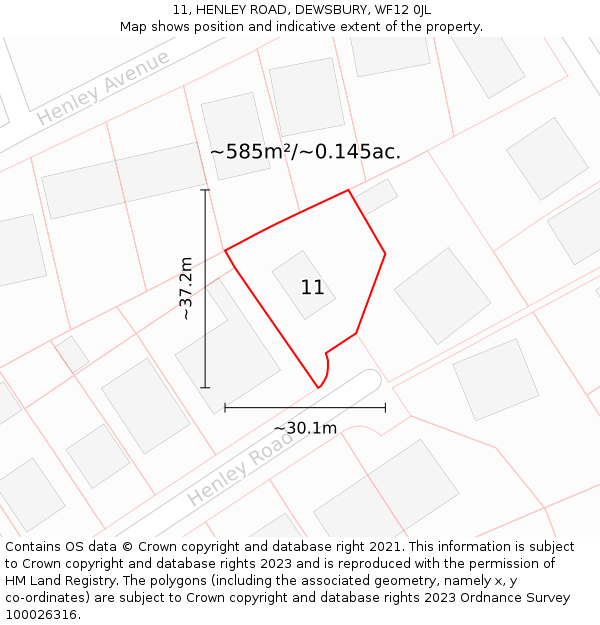 11, HENLEY ROAD, DEWSBURY, WF12 0JL: Plot and title map