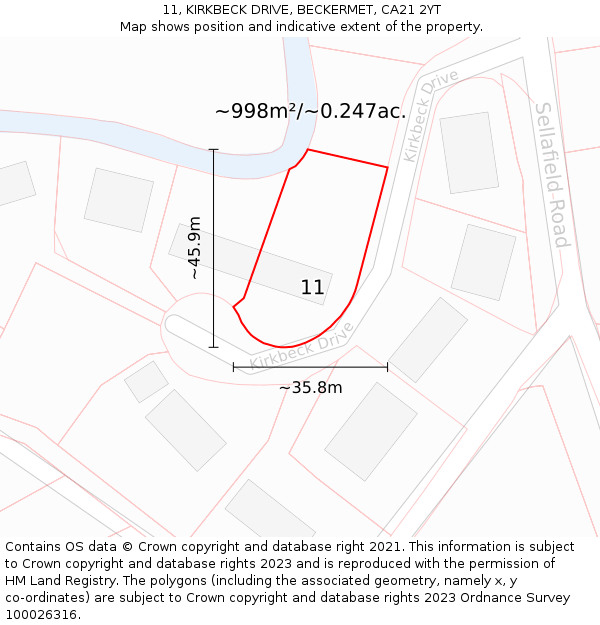11, KIRKBECK DRIVE, BECKERMET, CA21 2YT: Plot and title map