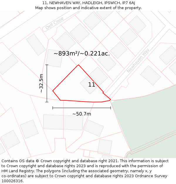 11, NEWHAVEN WAY, HADLEIGH, IPSWICH, IP7 6AJ: Plot and title map