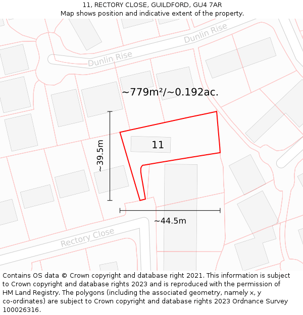 11, RECTORY CLOSE, GUILDFORD, GU4 7AR: Plot and title map