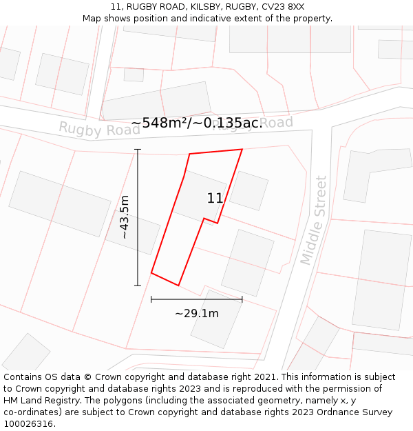 11, RUGBY ROAD, KILSBY, RUGBY, CV23 8XX: Plot and title map
