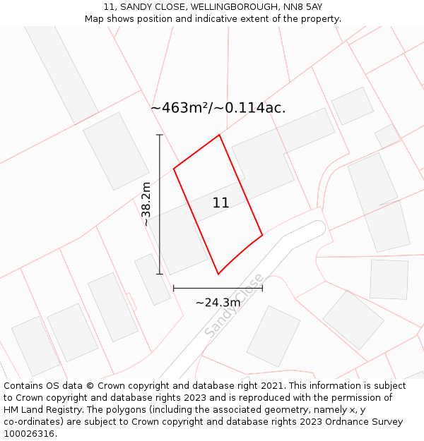 11, SANDY CLOSE, WELLINGBOROUGH, NN8 5AY: Plot and title map