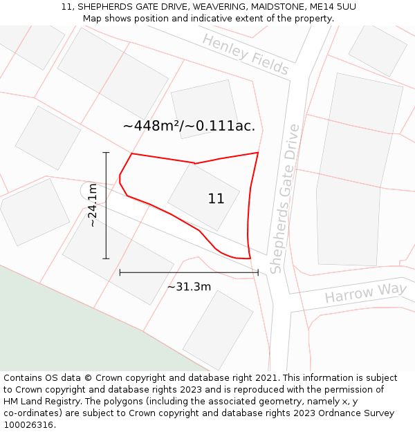 11, SHEPHERDS GATE DRIVE, WEAVERING, MAIDSTONE, ME14 5UU: Plot and title map