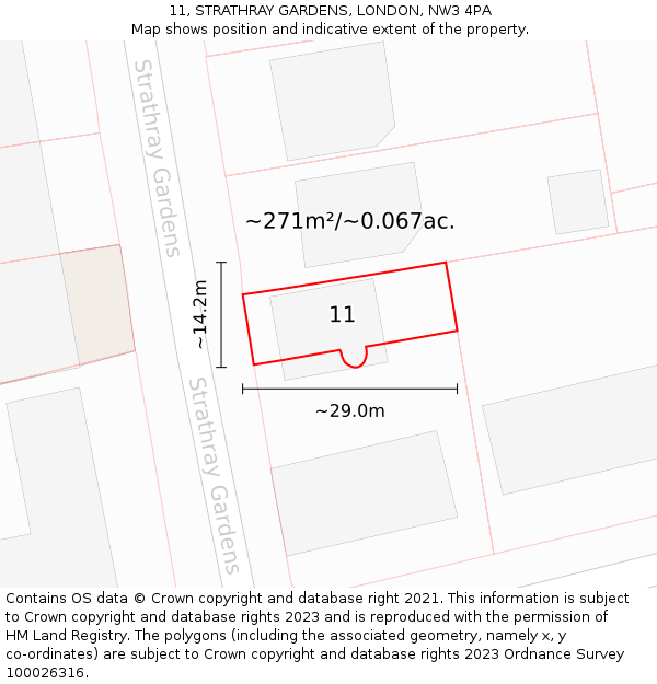 11, STRATHRAY GARDENS, LONDON, NW3 4PA: Plot and title map