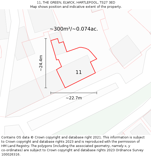 11, THE GREEN, ELWICK, HARTLEPOOL, TS27 3ED: Plot and title map