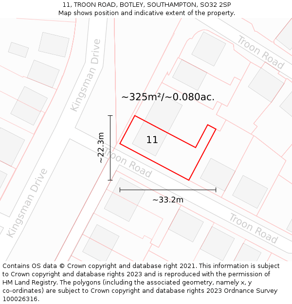 11, TROON ROAD, BOTLEY, SOUTHAMPTON, SO32 2SP: Plot and title map