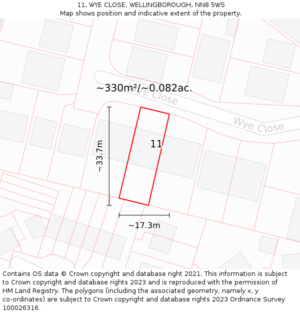 11, WYE CLOSE, WELLINGBOROUGH, NN8 5WS: Plot and title map