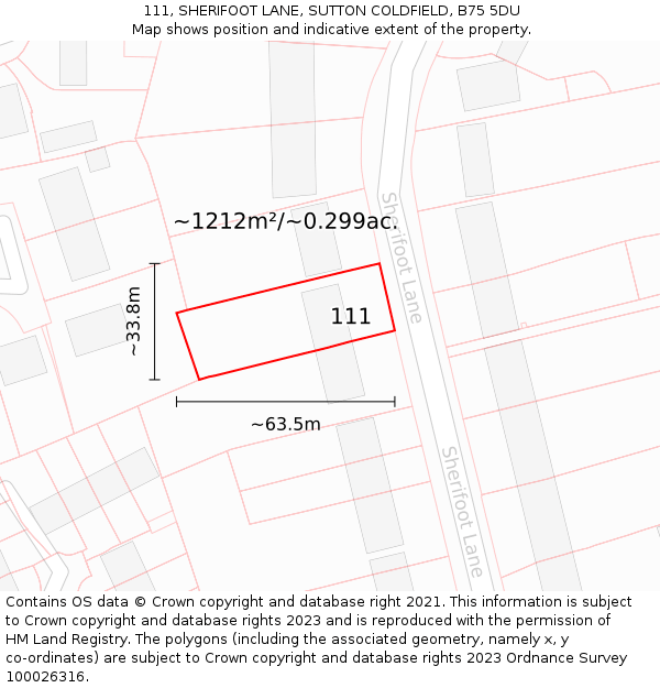 111, SHERIFOOT LANE, SUTTON COLDFIELD, B75 5DU: Plot and title map