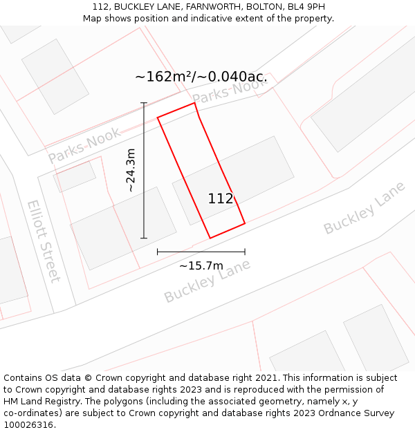 112, BUCKLEY LANE, FARNWORTH, BOLTON, BL4 9PH: Plot and title map