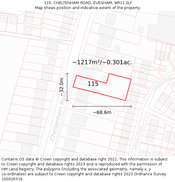 115, CHELTENHAM ROAD, EVESHAM, WR11 2LF: Plot and title map