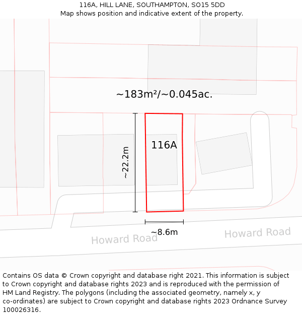 116A, HILL LANE, SOUTHAMPTON, SO15 5DD: Plot and title map