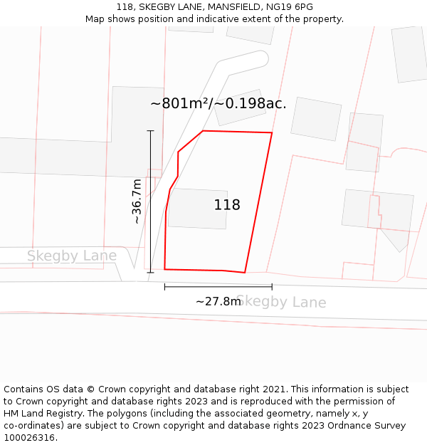 118, SKEGBY LANE, MANSFIELD, NG19 6PG: Plot and title map