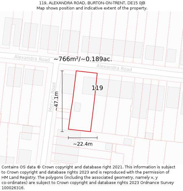 119, ALEXANDRA ROAD, BURTON-ON-TRENT, DE15 0JB: Plot and title map